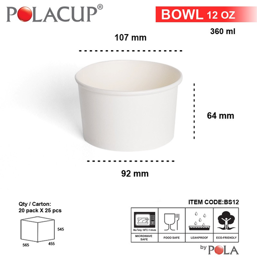 [PPJ.PB12P] POLA Paper Bowl 12oz 360ml Putih