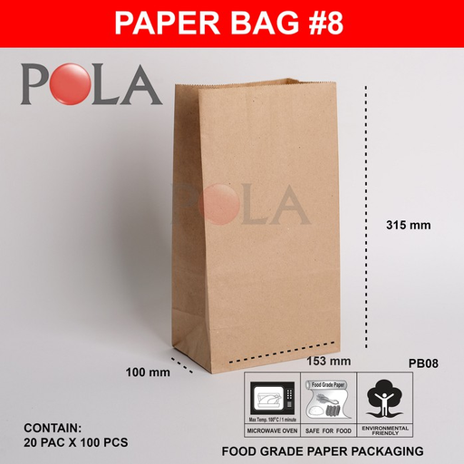 [PPJ.PB08BKK] POLA Paperbag 153x317x100 BKK55 Coklat Pak(100)